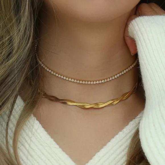 NEW 14K GOLD DIAMOND CHOKER TENNIS CHAIN NECKLACE, NICE NECKLACE, CUTE NECKLACE - Picture 3 of 7